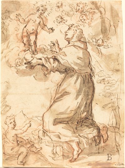 Het Christuskind Verschijnt aan Sint Franciscus door Venetian 17th Century