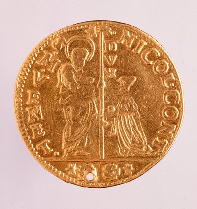 Gouden munt (zecchino of sequin) uit de Republiek Venetië: regering van doge Nicolo Contarini (1630-1631) door Venetian School