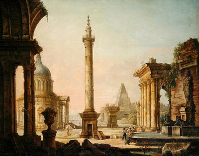 Denkbeeldig Uitzicht met Kolom Monument door Venetian School