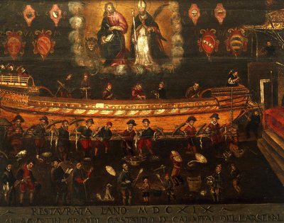 Uithangbord van het Gilde van Scheepsbouw in de Arsenale van Venetië, Italië door Venetian School
