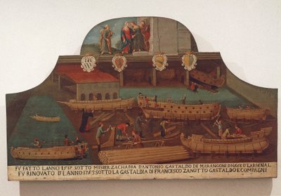 Uithangbord van het Gilde van scheepsbouw in het Arsenale van Venetië door Venetian School