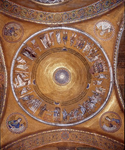 Uitzicht op de koepel met mozaïeken op een gouden achtergrond (Romaans en Byzantijnse stijl) door Veneto Byzantine School