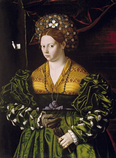 Portret van een dame in een groene jurk door Veneto Bartolomeo