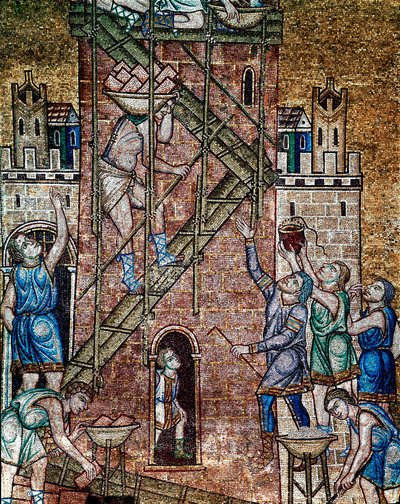 Byzantijnse architectuur: de bouw van de toren van Babel door Veneto Byzantine School