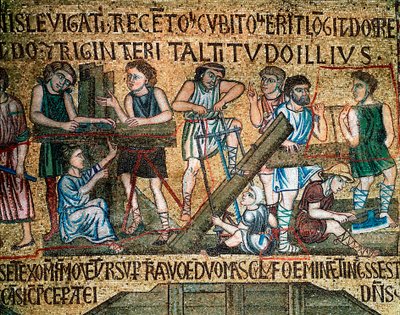Byzantijnse architectuur: De bouw van de toren van Babel, mozaïek gemaakt door Venetiaanse kunstenaars, 13e eeuw, Basiliek van San Marco door Veneto Byzantine School