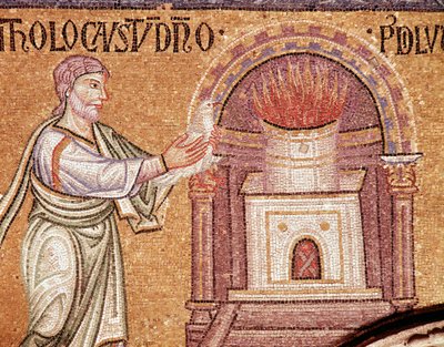 Het leven van Noach, Noach dankt bij een altaar (mozaïek detail) door Veneto Byzantine School