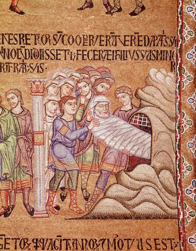 Het leven van Noach, de dood en begrafenis van Noach (mozaïek detail) door Veneto Byzantine School