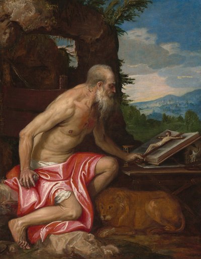 Sint Hiëronymus in de wildernis door Veronese Workshop