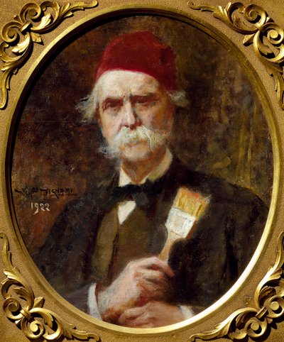 Zelfportret door Vespasiano Bignami, olieverf op doek, 55x62 cm door Vespasiano Bignami