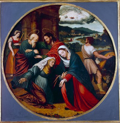 Visitatie. Ontmoeting tussen de Maagd Maria en Sint-Elizabeth. Op de achtergrond, Sint-Jozef en Zacharias door Vicente Juan (c.1510 79) Macip