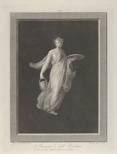 Een deels naakte bacchante met een schijf in haar opgeheven linkerhand en een emmer, ca. 1795-1820 door Vicenzo Feoli