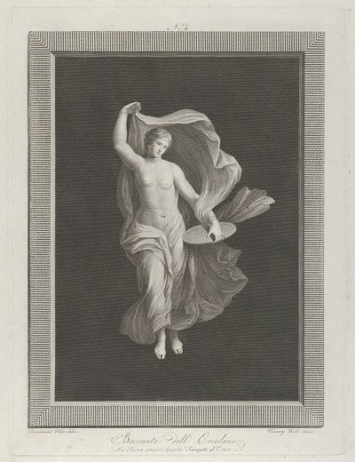 Een deels naakte bacchante die een schijf in haar linkerhand houdt en haar kleding optilt..., ca. 1795-1820 door Vicenzo Feoli