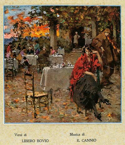Buitenrestaurant, illustratie voor een verzameling Napolitaanse liederen, Italië, 20e eeuw door Vicenzo Irolli