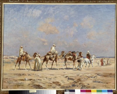 Karavaan in de woestijn door Victor Pierre Huguet