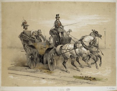 Koets - Lithografie door Adam, ca. 1840 door Victor Adam