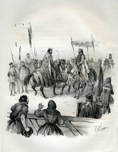 Interview in 1023 van Hendrik 2 (bekend als de lamme en de heilige, 973-1024), Duitse Keizer (Hertog van Beieren en Koning van Germania) en Robert 2 de Vrome (970-1031), Koning van Frankrijk vanaf 996 tot zijn dood. Robert was de zoon van Hugues Capet, wie door Victor Adam