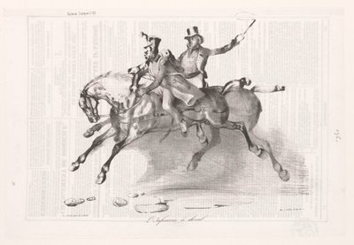 Karikatuur van de infanterie te paard door Victor Adam