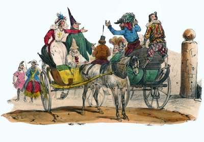 Les Mascarades du carnaval. In "Album Grotesque, Keuzes van Uitstekende Typen", illustraties door Victor Adam, Parijs, circa 1850 door Victor Adam