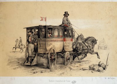 Parijse omnibuswagen - Lithografie door Adam, ca. 1840 door Victor Adam