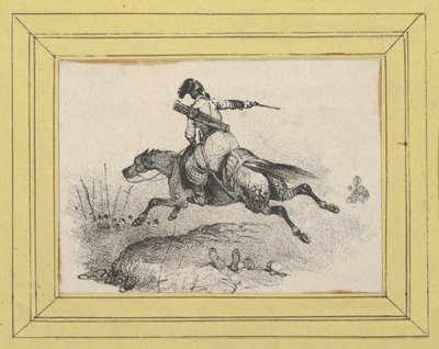 Soldat auf galoppierendem Pferd door Victor Adam