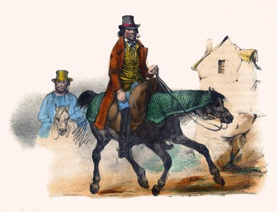 De rundvleeshandelaar dravend terwijl hij zijn winst berekent. In 