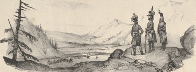 Drie soldaten in een landschap, midden 19e eeuw door Victor Adam