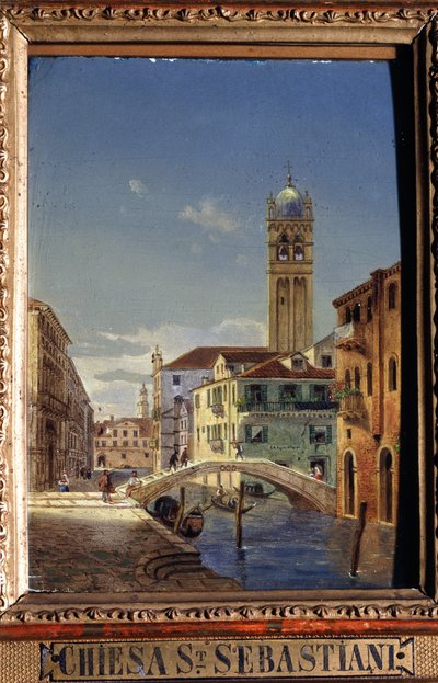 Gezicht op Venetië: de San Sebastiano kerk door Victor Adam