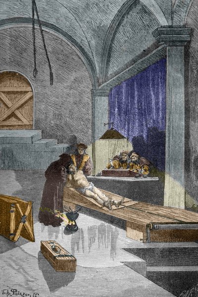 De priester Pierre Aupetit beschuldigd van hekserij onder marteling voor hij levend wordt verbrand, 25/05/1588 door Victor Armand Poirson