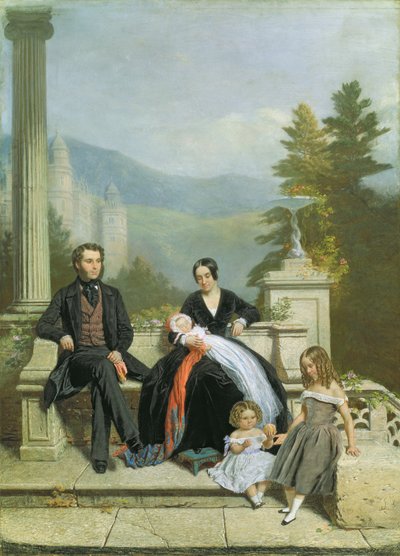 Henry Granville Fitzalan Howard met Minna Lyons en zijn drie oudste kinderen, 1845 door Victor Dartiguenave