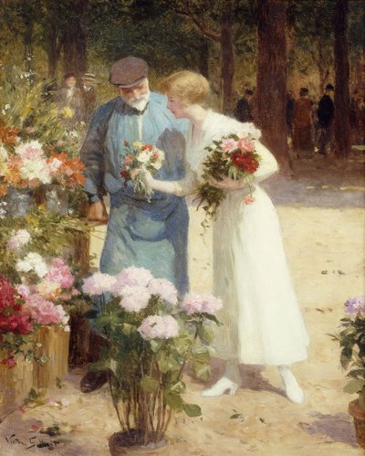 Een bloemenmarkt door Victor Gabriel Gilbert