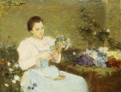 Bloemen schikken voor een lenteboeket door Victor Gabriel Gilbert