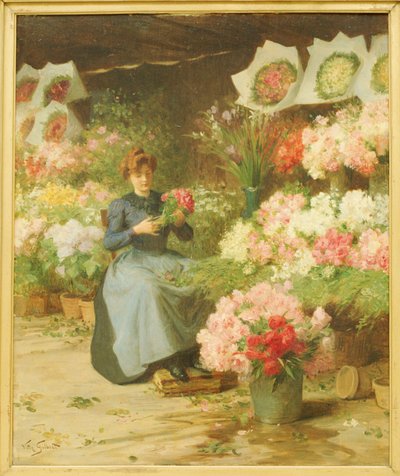 Bloemenverkoper voor de Madeleine Kerk door Victor Gabriel Gilbert