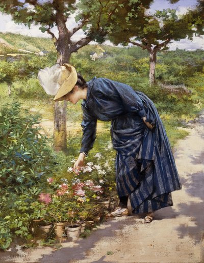 Dame in een tuin door Victor Gabriel Gilbert
