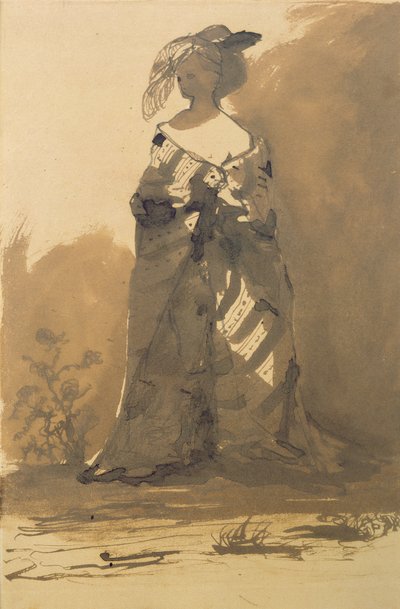 Vrouw met een Overjas en een Gevederde Hoed door Victor Hugo
