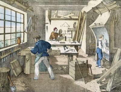 De timmerman, litho van Janson. 19e eeuw. door Victor Janson