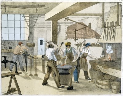 De slotenmaker, litho van Janson. 19e eeuw. door Victor Janson