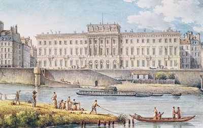 Uitzicht op het Hotel des Monnaies bij de samenvloeiing van de twee takken van de Seine door Victor Jean Nicolle