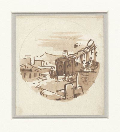 Vluchtige schets van klassieke gebouwen, een tempel en een portiek in een gebogen wand door Victor Jean Nicolle