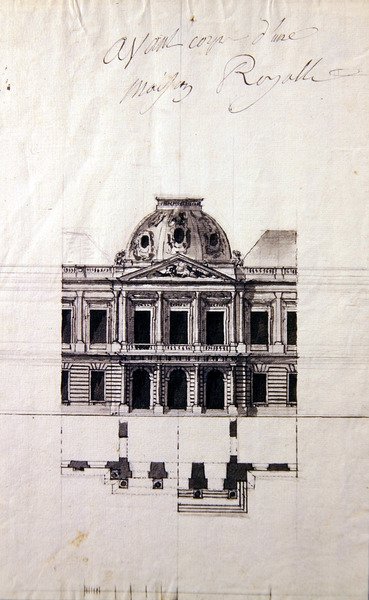 Ontwerp voor een gevel voor een koninklijk huis door Victor Louis