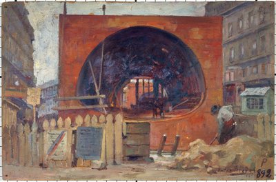 De werkzaamheden van de metro op het Saint-Michel plein in 1906 door Victor Marec