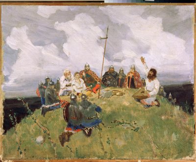 Boyan speelt gusli in de 11e eeuw door Victor Mikhailovich Vasnetsov