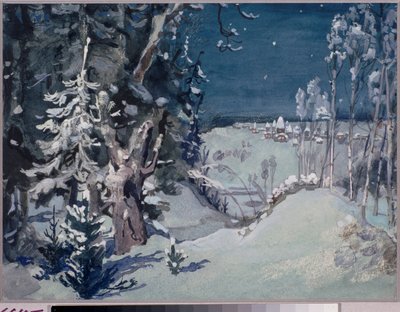 Decorontwerp voor de opera Sneeuwmeisje van N. Rimski-Korsakov door Victor Mikhailovich Vasnetsov