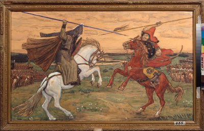 Het duel van Alexander Peresvet en de Tataar Chelibey op de vlakte van Koelikovo in 1380 door Victor Mikhailovich Vasnetsov