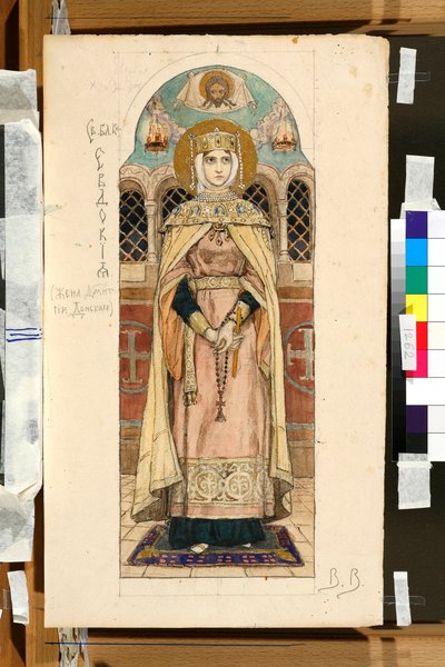 Portret van Eudoxie Dimitrievna van Soezdal (overleden circa 1407) (studie voor een fresco van de St. Vladimir