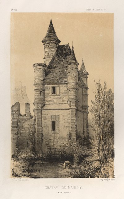 Pittoreske Architectuur of Monumenten van de 15e en 16e Eeuw: Kastelen van Frankrijk uit de 15e en 16e Eeuw: Pl.11, Kasteel van Maulny (Haute-Marne) door Victor Petit