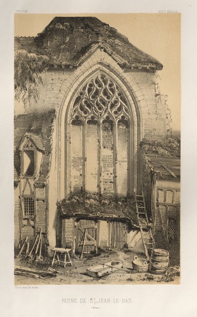 Pittoreske Architectuur of Monumenten van de 15e en 16e Eeuw: Kastelen van Frankrijk uit de 15e en 16e Eeuw: Pl.17, Ruïne van St. Jean-Le-Bas (Aisne) door Victor Petit