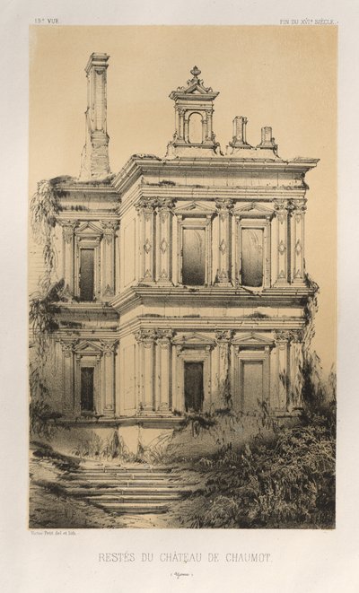 Pittoreske Architectuur of Monumenten van de 15e en 16e Eeuw: Kastelen van Frankrijk uit de 15e en 16e Eeuw: Pl. 19, Resten van het Kasteel van Chaumot (Yonne) door Victor Petit