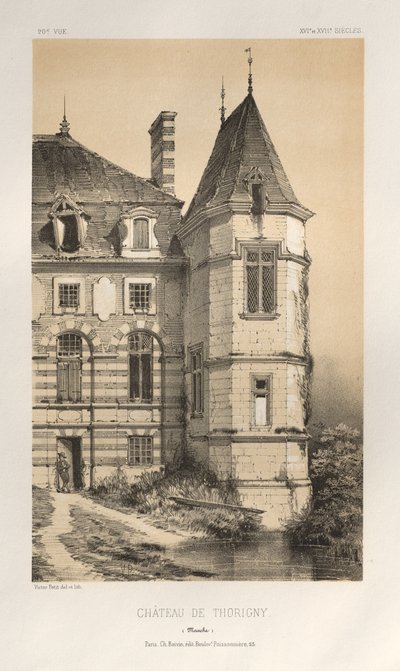 Pittoreske Architectuur of Monumenten van de 15e en 16e Eeuw: Kastelen van Frankrijk uit de 15e en 16e Eeuw: Pl. 20, Kasteel van Thorigny (Manche) door Victor Petit