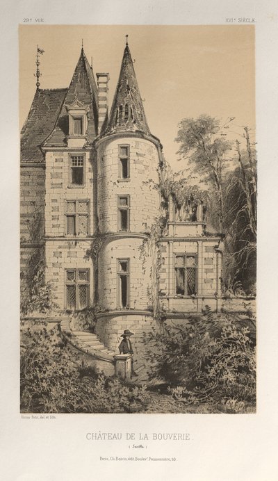 Pittoreske Architectuur of Monumenten van de 15e en 16e Eeuw: Kastelen van Frankrijk uit de 15e en 16e Eeuw: Pl. 29, Kasteel van La Bouverie (Sarthe) door Victor Petit