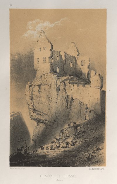 Pittoreske Architectuur of Monumenten van de 15e en 16e Eeuw: Kastelen van Frankrijk uit de 15e en 16e Eeuw: Pl. 30, Kasteel van Crussol (Drome) door Victor Petit